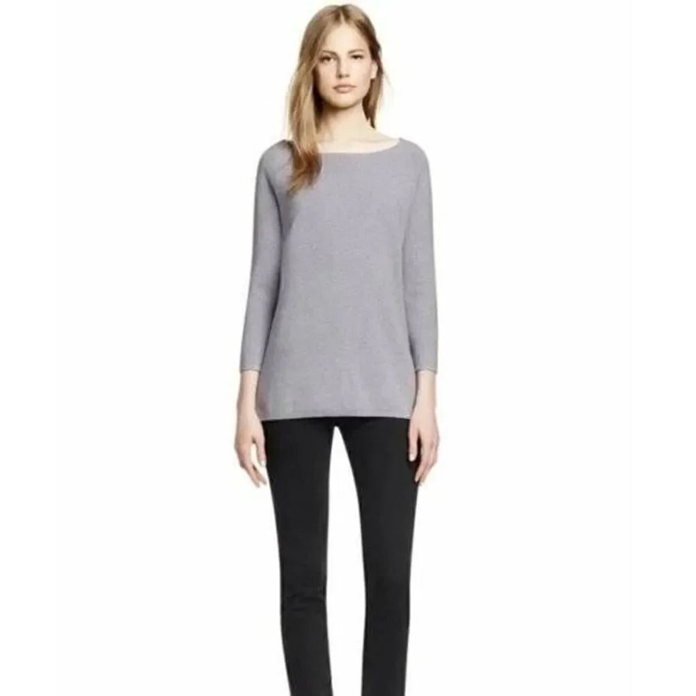 Tory Burch Rylie Sweater Tunic Gray Side Zip Merino Wool 3/4 Sleeve Sz S - Picture 8 of 8